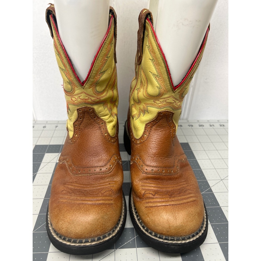 Justin Gypsy Boots Womens 6.5 Brown Yellow Leather Western Cowgirl Round Toe